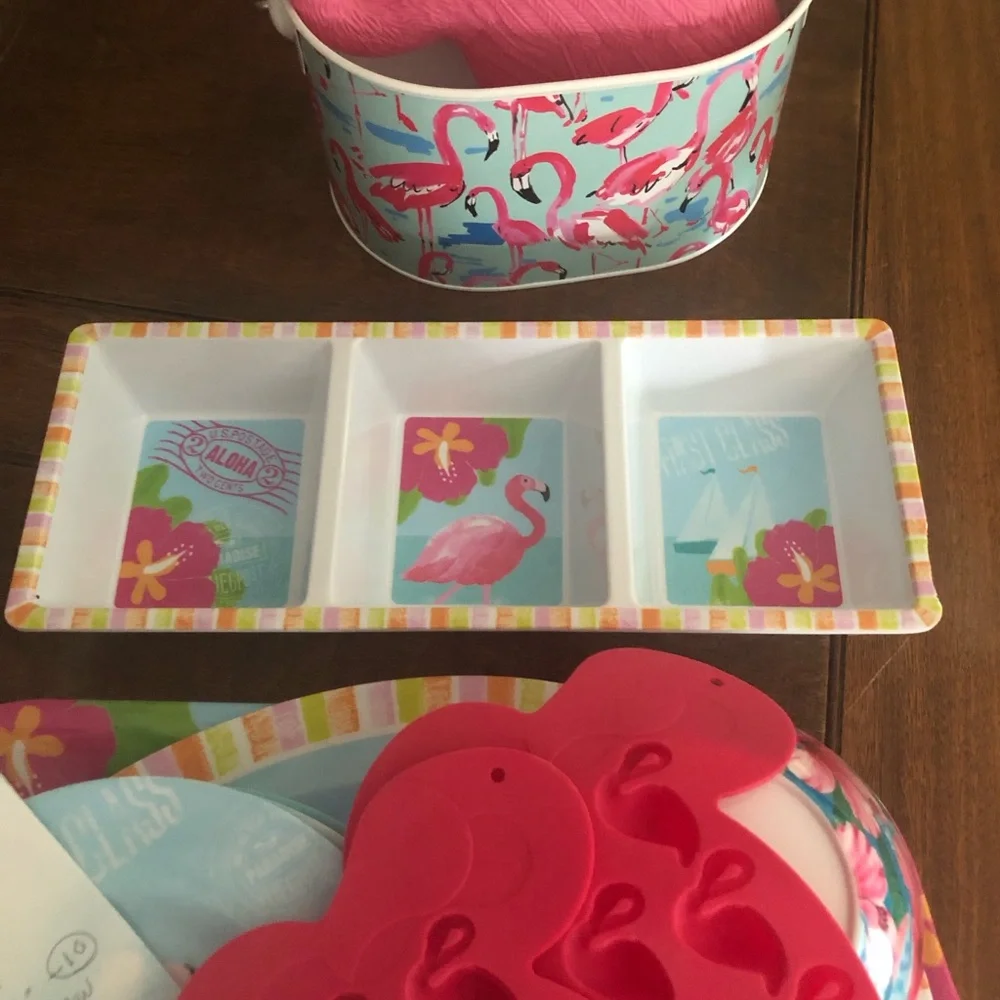 Tropical Flamingo Party Dinnerware Set - Pink & Aqua